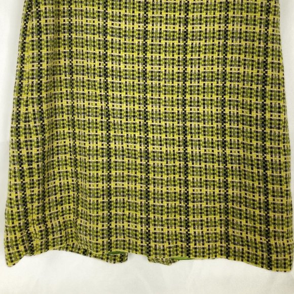 Theory Lime Green Plaid Tweed Wool Blend Knee Length Pencil Skirt Size 12 - Picture 3 of 15